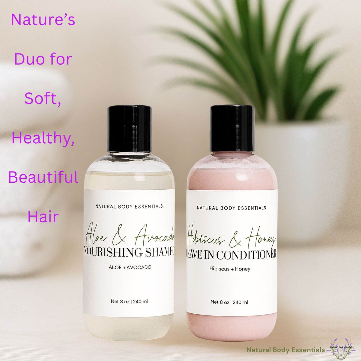Nourishing Botanical Aloe and Avocado Shampoo & Hibiscus & Raw Honey Leave In Conditioner - Hair Care Bundle