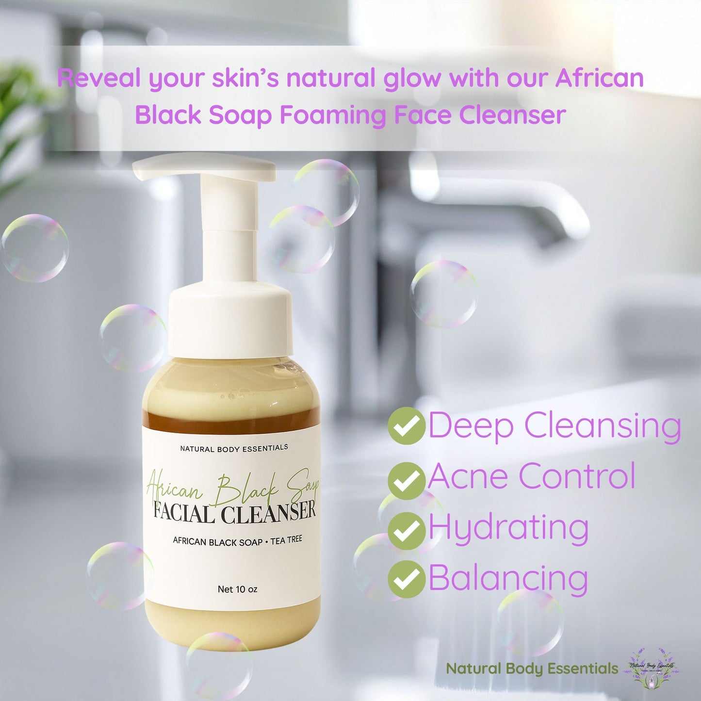 African Black Soap Foaming Facial Cleanser with Tea Tree Oil