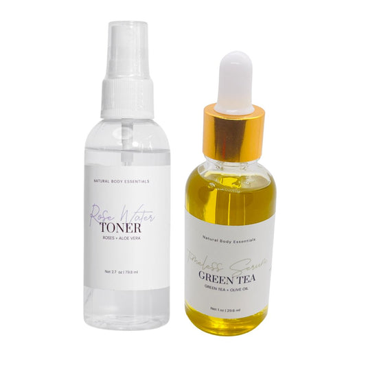 Rose Water Toner & Timeless Green Tea Serum - Face Care DUO