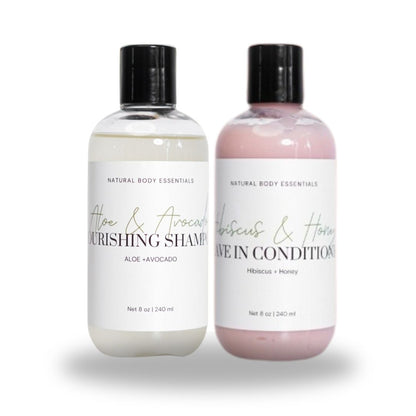 Nourishing Botanical Aloe and Avocado Shampoo & Hibiscus & Raw Honey Leave In Conditioner - Hair Care Bundle