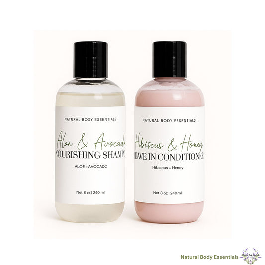 Nourishing Botanical Aloe and Avocado Shampoo & Hibiscus & Raw Honey Leave In Conditioner - Hair Care Bundle