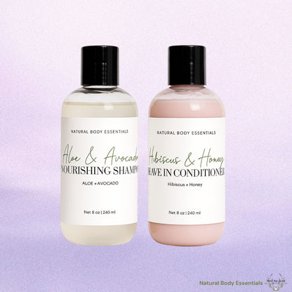 Nourishing Botanical Aloe and Avocado Shampoo & Hibiscus & Raw Honey Leave In Conditioner - Hair Care Bundle